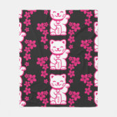 Pink Japanese Maneki-neko Fleece Deken (Voorkant)