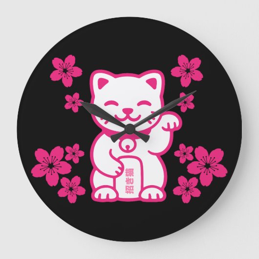 Pink Japanese Maneki-neko Grote Klok (Voorkant)