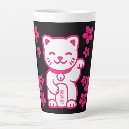 Pink Japanese Maneki-neko Latte Mok (Voorkant)