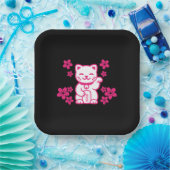 Pink Japanese Maneki-neko Papieren Bordje (Feest)
