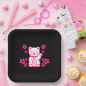 Pink Japanese Maneki-neko Papieren Bordje (Feest)