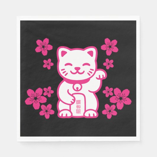 Pink Japanese Maneki-neko Servet (Voorkant)