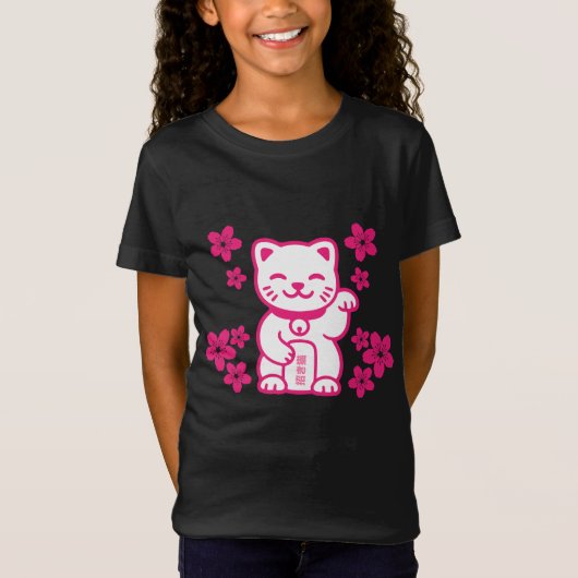 Pink Japanese Maneki-neko T-shirt (Voorkant)