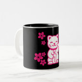 Pink Japanese Maneki-neko Tweekleurige Koffiemok (Voorkant links)