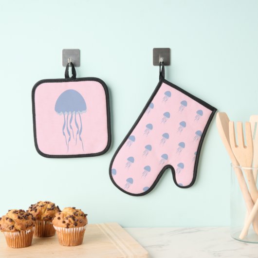 Pink Jelly Fish  Ovenwant & Pannenlap Set (Insitu(Ophanging))