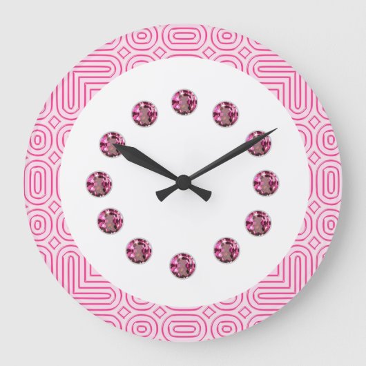 Pink Jewel Bling Wall Clock Grote Klok (Voorkant)