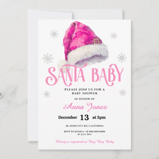 PINK Jolly Santa Hat meisje Baby shower Kaart (Voorkant)