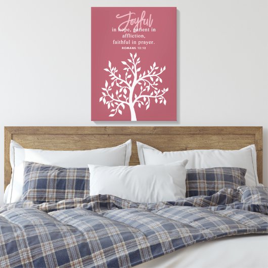 Pink Joyful Bible Verse Tree Religious Canvas Afdruk (Insitu (Slaapkamer))