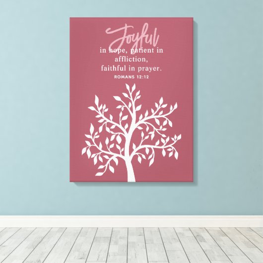 Pink Joyful Bible Verse Tree Religious Canvas Afdruk (Insitu (Houten vloer))