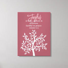 Pink Joyful Bible Verse Tree Religious Canvas Afdruk