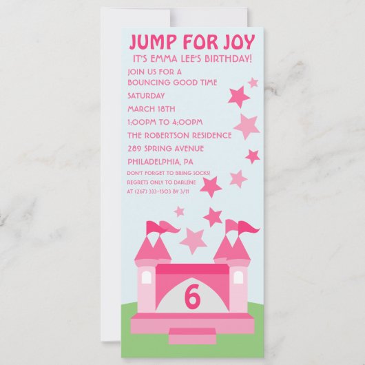 Pink Jump voor Joy Bounce House Birthday Uitnodigi Kaart (Voorkant)