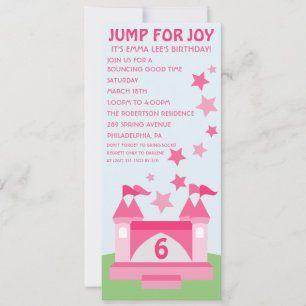 Pink Jump voor Joy Bounce House Birthday Uitnodigi Kaart