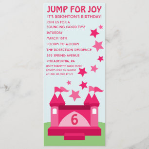 Pink Jump voor Joy Bounce House Birthday Uitnodigi Kaart