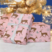 Pink Jumping Herten en bladeren Cadeaupapier