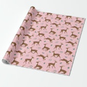 Pink Jumping Herten en bladeren Cadeaupapier (Uitgerold)