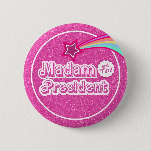 Pink Kamala Glitter Madam President Ronde Button 5,7 Cm (Voorkant)