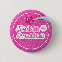 Pink Kamala Glitter Madam President Ronde Button 5,7 Cm