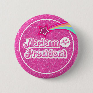 Pink Kamala Glitter Madam President Ronde Button 5,7 Cm