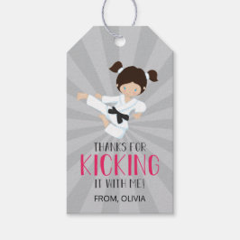 Pink Karate Girl Birthday Cadeaulabel