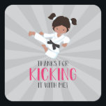 Pink Karate Girl Birthday Vierkante Sticker<br><div class="desc">meisjeskarate verjaardagsfeestje gunt tags in het roze .</div>
