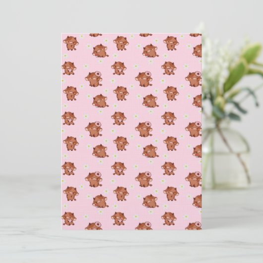 Pink Kawaii Highland Cows Seamless Pattern Kaart (Staand voorkant)