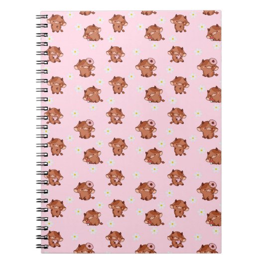 Pink Kawaii Highland Cows Seamless Pattern Notitieboek (Voorkant)