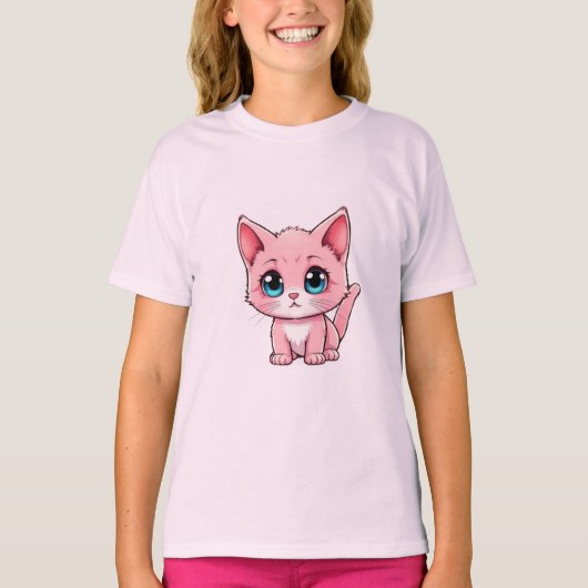 Pink Kawaii Kitten T-shirt (Voorkant)