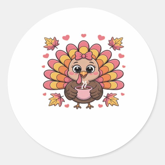 pink kawaii thanksgiving turkey Classic T-Shirt Ronde Sticker (Voorkant)