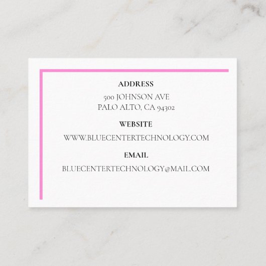 Pink Keyboard Information Technology Visitekaartje (Achterkant)