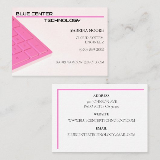 Pink Keyboard Information Technology Visitekaartje (Voorkant / Achterkant)