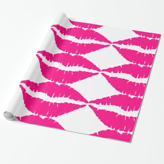PINK KISS LIPS CHRISTMAS WRAPPINGPAPIER CADEAUPAPIER (Uitgerold)