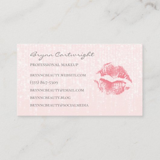 Pink Kiss Lips met subtiele Twinkle Lights make-up Visitekaartje (Achterkant)