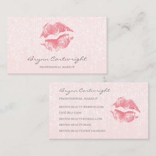 Pink Kiss Lips met subtiele Twinkle Lights make-up Visitekaartje (Voorkant / Achterkant)