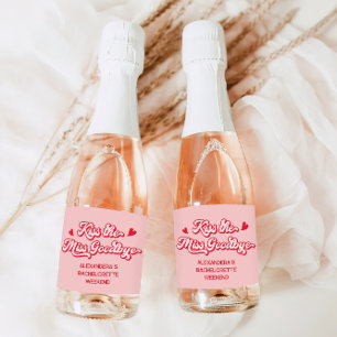 Pink Kiss the miss tot ziens Bachelorette Champagn Sparkling Wijnetiket