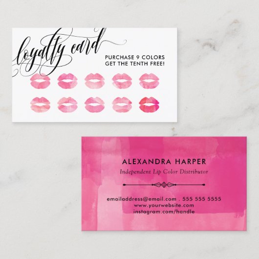 Pink Kisses - Kalligrafie Loyalty Punch Kaart (Voorkant / Achterkant)