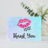 Pink Kissy Lips met xoxo! Dank je Bedankkaart (Staand voorkant)