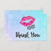 Pink Kissy Lips met xoxo! Dank je Bedankkaart (Voorkant / Achterkant)