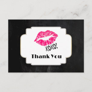 Pink Kissy Lips met xoxo! Goud op zwart dank u Bedankkaart