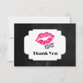 Pink Kissy Lips met xoxo! Goud op zwart dank u Bedankkaart (Voorkant)