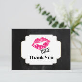 Pink Kissy Lips met xoxo! Goud op zwart dank u Bedankkaart (Staand voorkant)