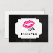 Pink Kissy Lips met xoxo! Goud op zwart dank u Bedankkaart (Voorkant / Achterkant)
