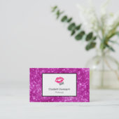 Pink Kissy Lips op Faux Pink Glitter Professional Visitekaartje (Staand voorkant)