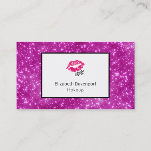 Pink Kissy Lips op Faux Pink Glitter Professional Visitekaartje (Voorkant)