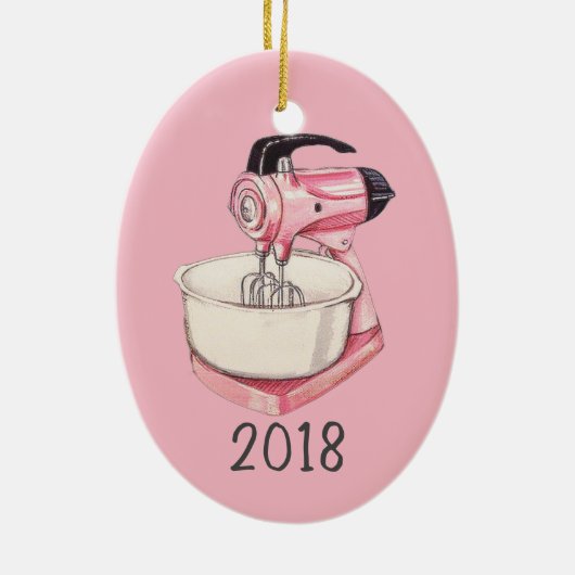 Pink Kitchen Mixer Keepomwille Jaar Keramisch Ornament (Achterkant)