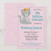 Pink Kitten Birthday Invitation Girls Kitty Cat Kaart (Voorkant / Achterkant)