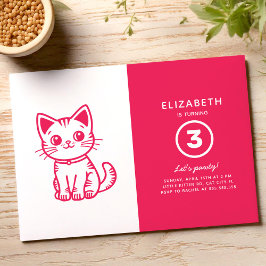 Pink kitten birthday party kaart
