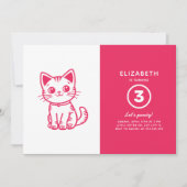 Pink kitten birthday party kaart (Voorkant)