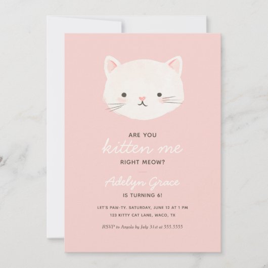 Pink Kitten Girl Birthday Kaart (Voorkant)