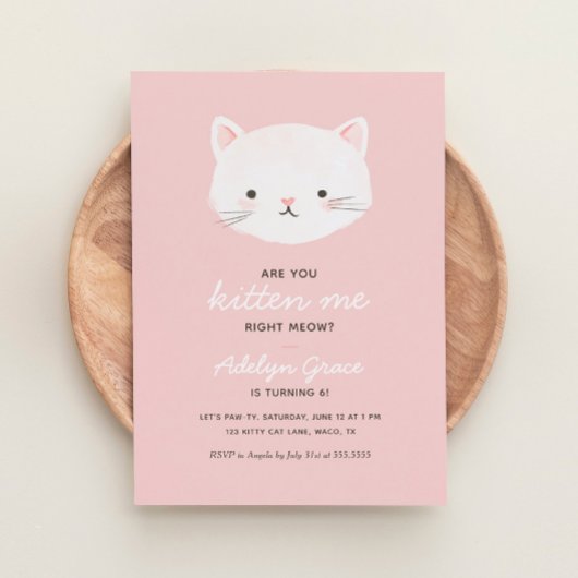 Pink Kitten Girl Birthday Kaart