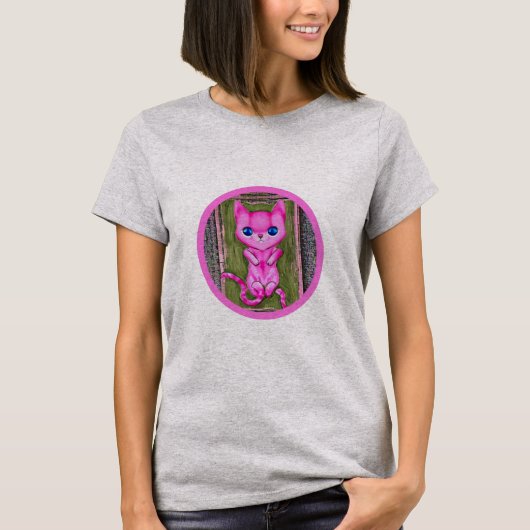 Pink kitten with long tail. t-shirt (Voorkant)